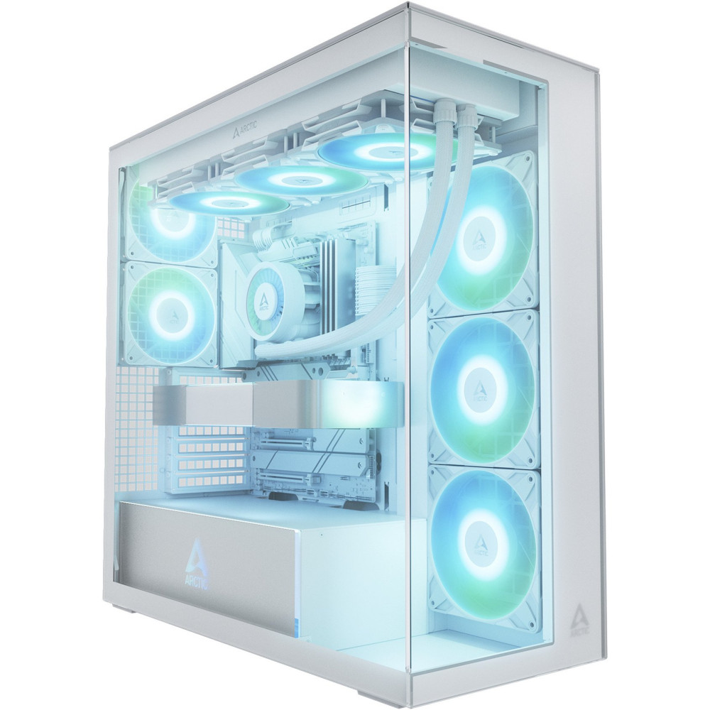 ARCTIC Xtender White (Clear Glass) - Case per PC, Vetro Panoramico Temperato, Supporto per Radiatore 2 x 420 mm, Torre Midi, E-A