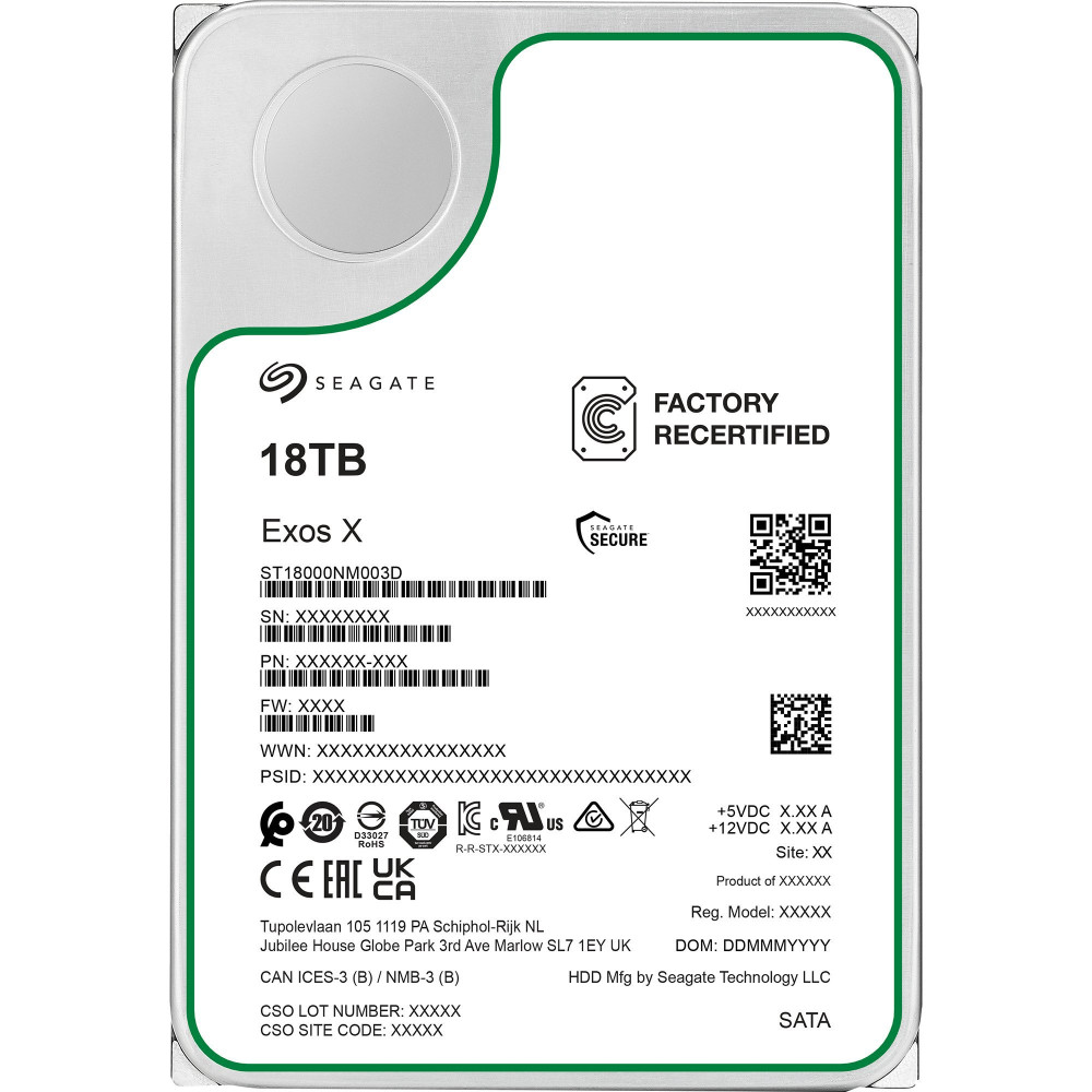 RIGENERATO HDD Seagate Exos X20 ST18000NM003D 18TB Sata 256MB (D)