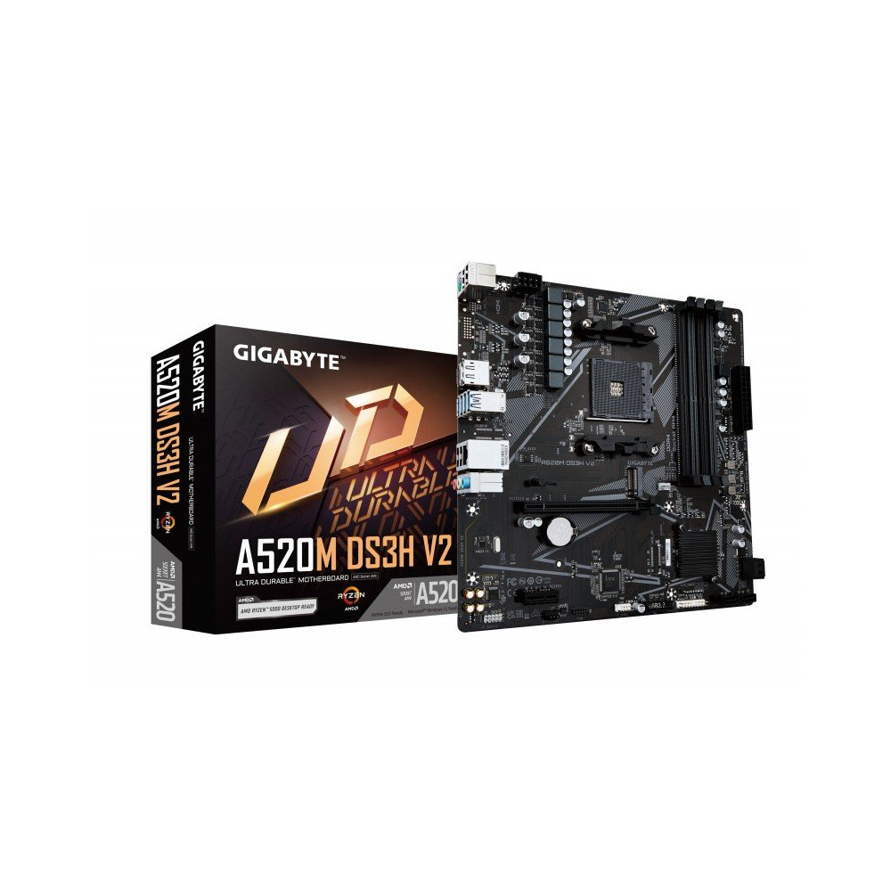 GIGABYTE Scheda madre A520M DS3H V2 - Supporta CPU AMD Ryzen serie 5000 AM4, fino a 4733 MHz DDR4 (OC), PCIe 3.0 x16, LAN GbE, U