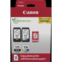 Canon PG-575+CL-576 nero / differenti colori / Bianco Value Pack (+ 10x15 cm Fotopapier 50 Blatt)