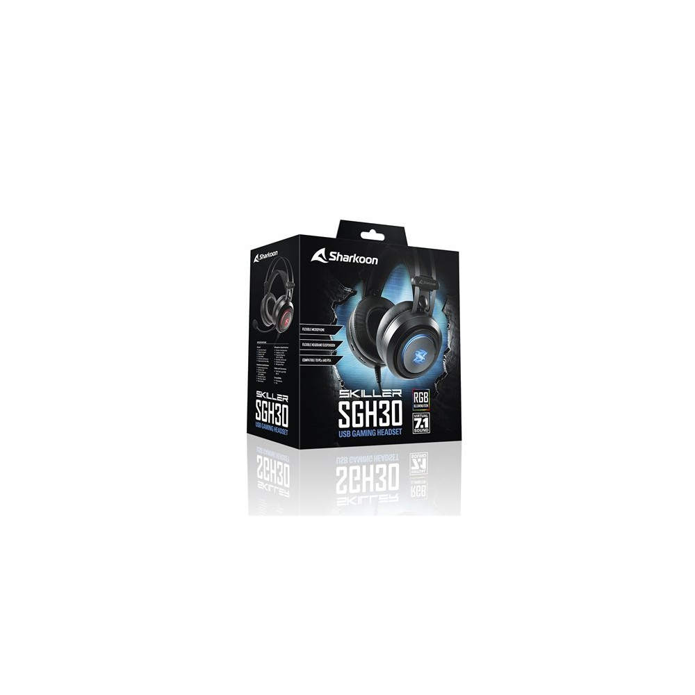 SHARKOON CUFFIE STEREO GAMING HEADSET, USB SOUND CARD, VIRTUAL SOUND 7.1, RGB