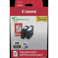 Canon PG-595+CL-586 nero / differenti colori / Bianco Value Pack (+ Fotopapier 50 Blatt 10x 15 cm)