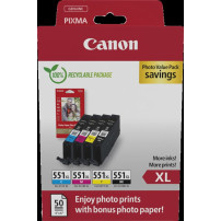 Canon CLI-551 XL nero / ciano / magenta / giallo Value Pack (+ 10x15 cm Fotopapier 50 Blatt)