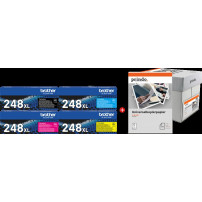 Brother TN-248XL MCVP nero / ciano / magenta / giallo / Bianco Value Pack (+ Prindo Universal Papier 2500 Blatt)