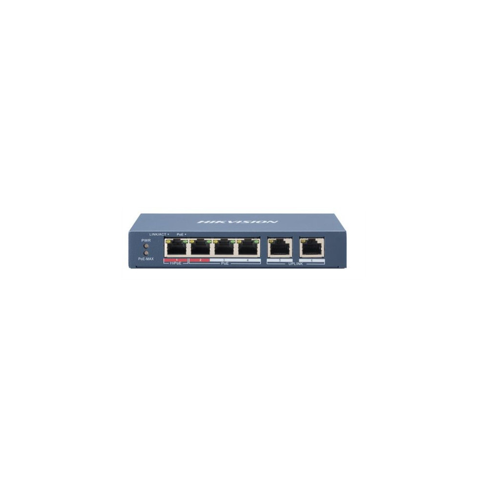 HIKVISION SWITCH 10/100 HI-POE METALLICO L2, UNMANAGED, 4 10/100M RJ45 POE PORTS, 2 10/100M RJ45 UPL