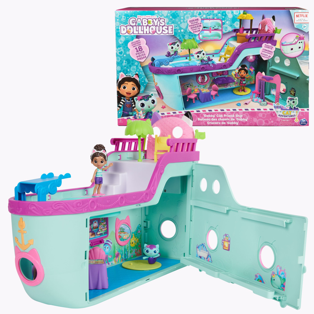 Gabby's Dollhouse , Crociera dei gatti di Gabby, nave da crociera giocattolo con 2 personaggi, giocattoli a sorpresa e accessori