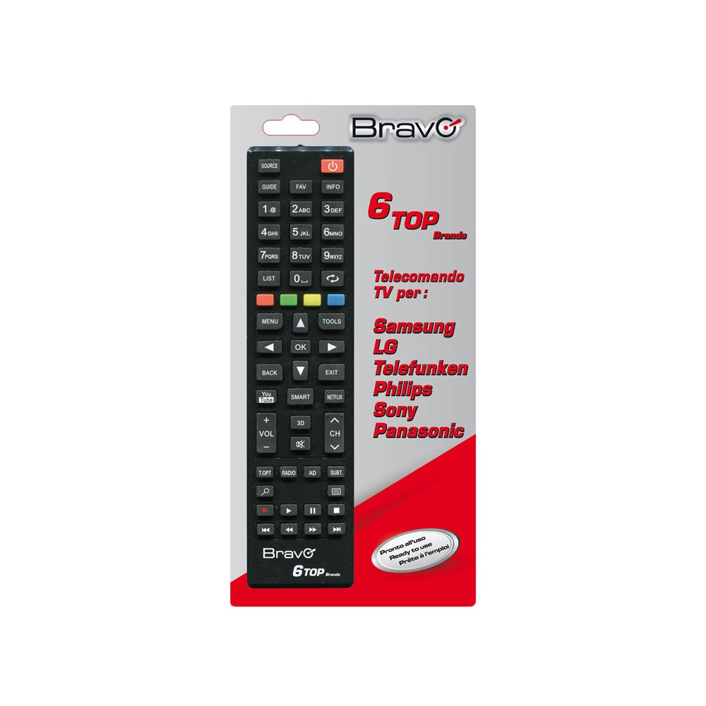 BRAVO 6 TOP BRANDS (90302247) - TELECOMANDO UNIVERSALE PER TV LG / PANASONIC / TELEFUNKEN / PHILIPS / SAMSUNG / SONY BRA6TOPBRAN