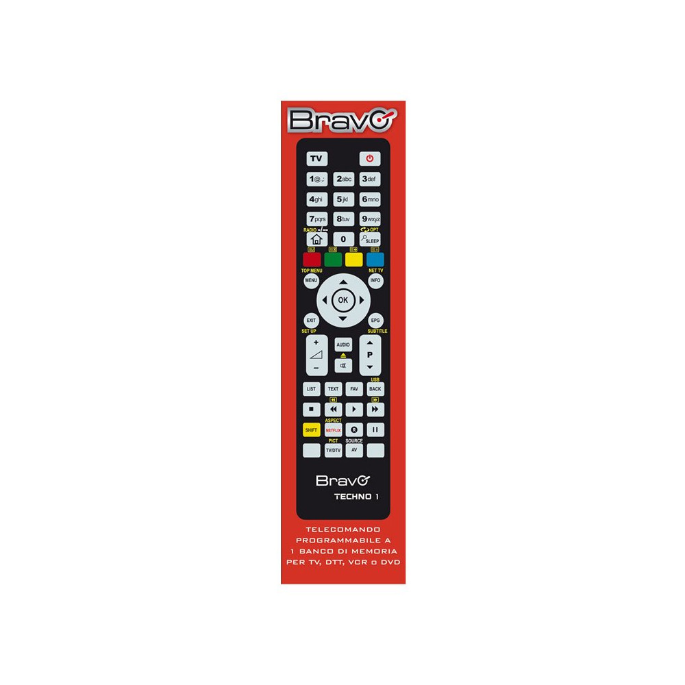 BRAVO TECHNO 1 (92602665) - TELECOMANDO PROGRAMMABILE A 1 BANCO DI MEMORIA PER TV / VCR / DVD PLAYER / DTT BRATECHNO1