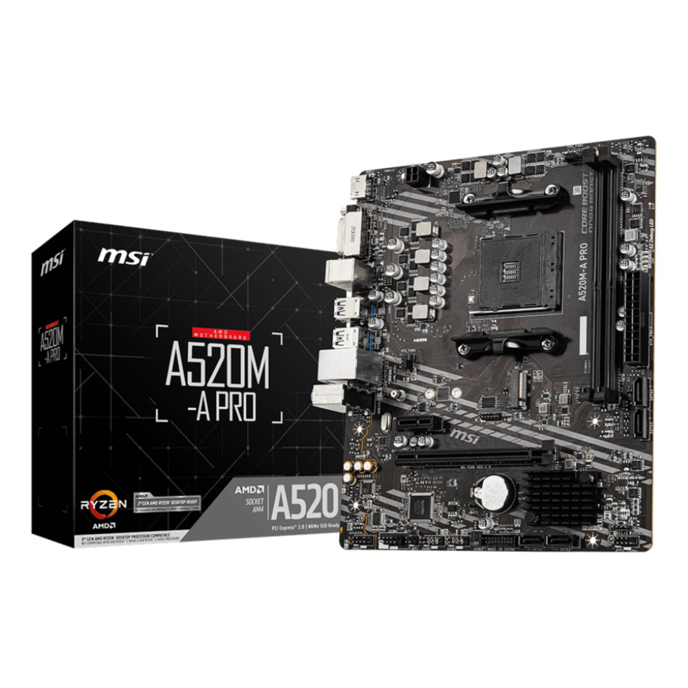 MB MSI A520M-A PRO AM4 RYZEN NO VGA 2D4 4S3 6U32 4U2 1M.2 RAID GLAN D/H