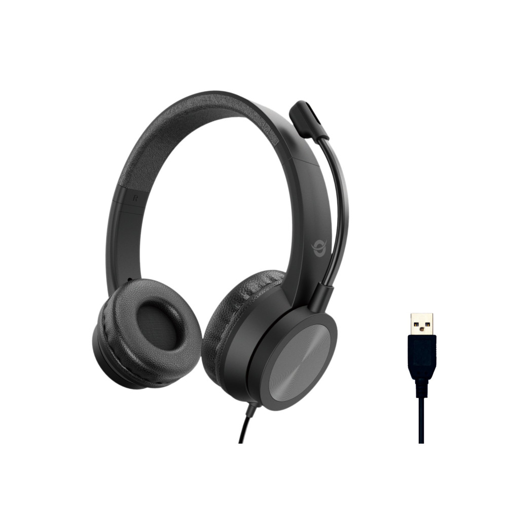 CUFFIA C/MICROFONO USB BK CANC.RUMORE CONTR.REMOTO CAVO 2MT