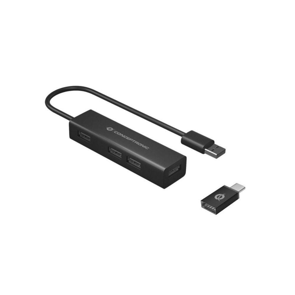 CONCEPTRONIC HUBBIES06B - HUB USB-A 4-PT USB 3.0 - ALLUMINIO (ADATT. USB-C INCLUSO) CONHUBBIES06B