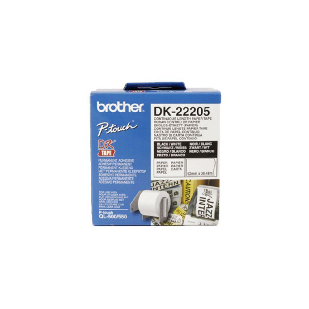 NASTRO BROTHER DK-22205 ADESIVO Nero/Bianco 62mm x 30.48m X QL-500 QL-550 QL-1050 QL-1050N QL-570 QL-700 QL-710W QL-800 QL-810W