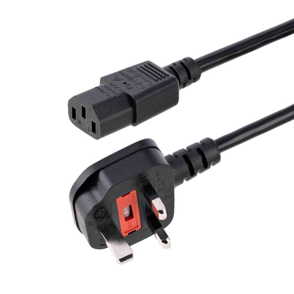 StarTech.com 3 m cavo elettrico per computer GB, 18AWG, BS 1363 su C13, 10A 250V, cavo di sostituzione AC nero, cavo per apparec