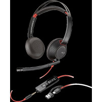 HP Poly Cuffie stereo Blackwire 5220 USB-C + spinotto da 3,5 mm + adattatore USB-C/A nero (8X231AA)