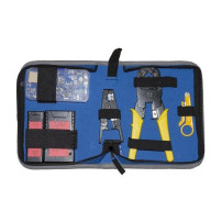 KIT ATTREZZI LINK per RETI CON TESTER, PINZA SPELAFILI, 4, 6, 8 POLI ATTR. PER INSERIRE CAVO NEL JACK KEYSTONE DI RETE LKMS09