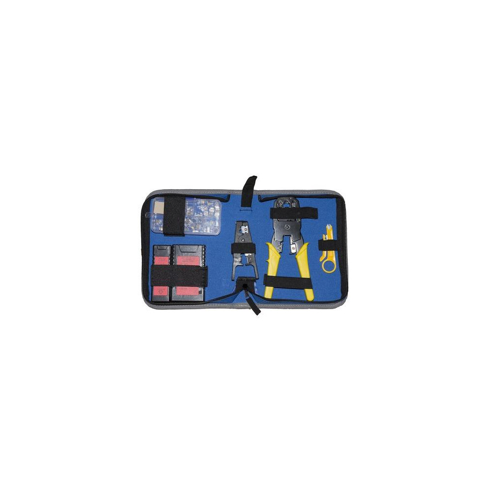 KIT ATTREZZI LINK per RETI CON TESTER, PINZA SPELAFILI, 4, 6, 8 POLI ATTR. PER INSERIRE CAVO NEL JACK KEYSTONE DI RETE LKMS09