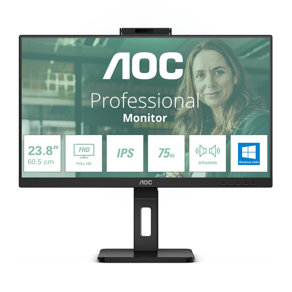 MONITOR AOC LED 23.8'' Wide 24P3CW IPS 1920x1080 4ms 300cd/mq 20.000.000:1 2x5W MM Webcam Reg.H PIVOT HDMI DP USB-C docking