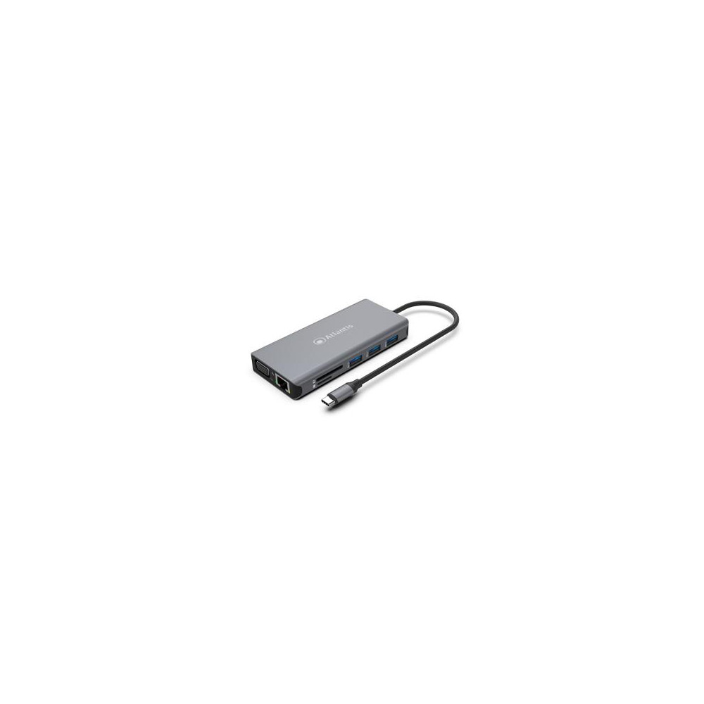 MINI DOCKING ATLANTIS A04-TC_DK46 IN: 1xUSB-C OUT: 1xHDMI 4K@60Hz 1xGbitLan 1xVGA FHD@60Hz 3xUSB3.0 2xUSB-C(1xPD) 1xSDTF 1x3.5m