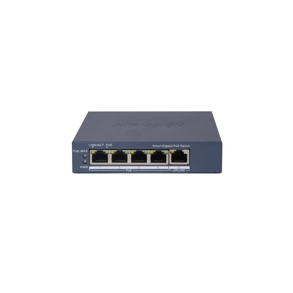 HIKVISION SWITCH L2, SMART MANAGED, 4 GIGABIT RJ45 POE PORTS, 1 GIGABIT RJ45 PORT, 802.3AF/AT, POE P