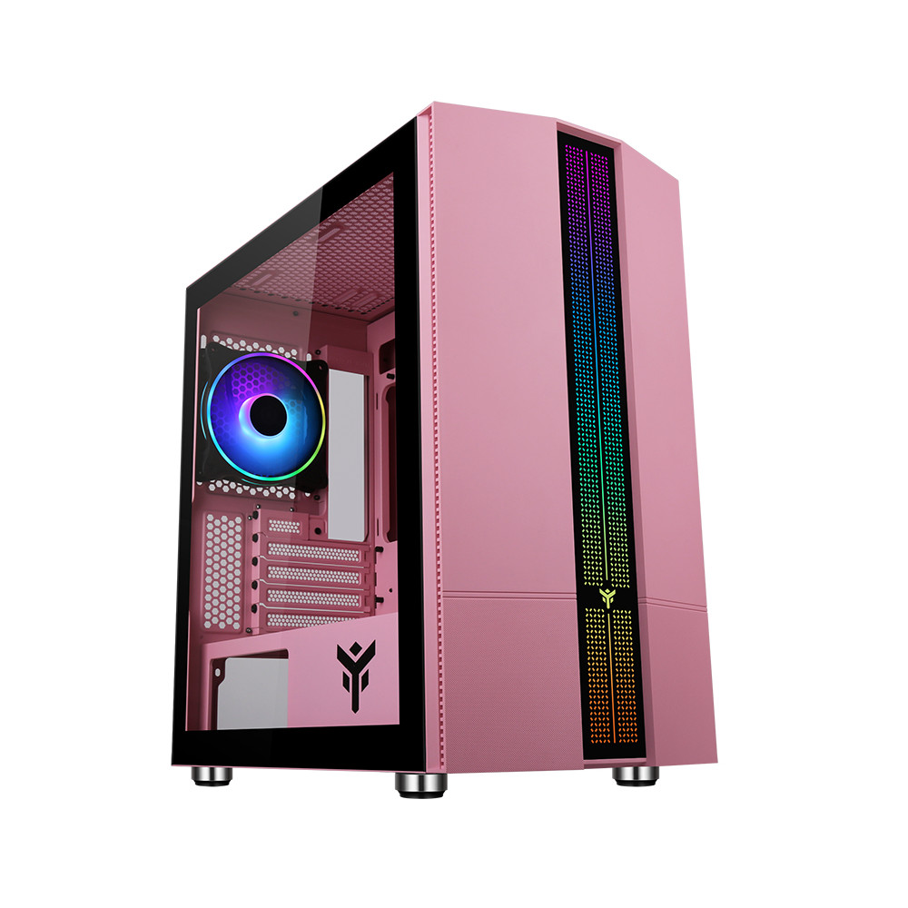 CASE ITEK MICRO ATX "LIFLIG P41" GAMING MINI TOWER  2*USB3, 12cm fan ARGB, Trasp Wind - PINK EDITION -  ITGCALLP41