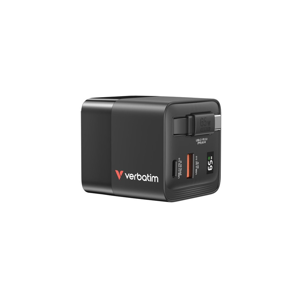 VERBATIM ALIMENTATORE GAN CHARGER DA MURO 65W 2 PORTE CON CAVO INCORPORATO