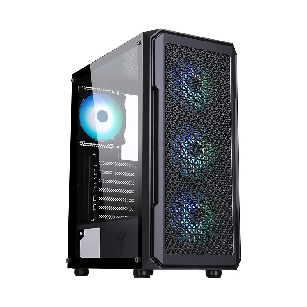 ITEK CASE SIX TRIANGLE - GAMING  MIDDLE TOWER, 4X12CM ARGB FAN,  USB3, SIDE PANEL TEMP GLASS