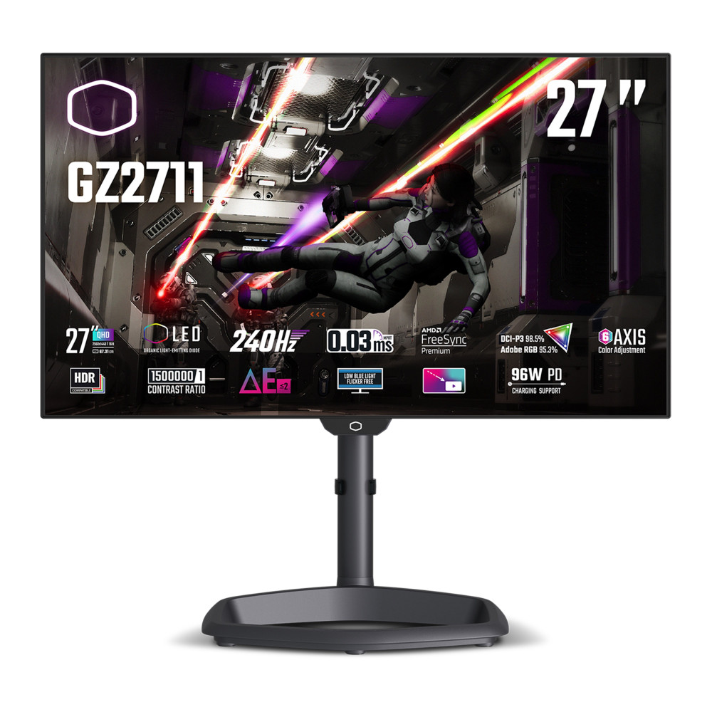COOLER MASTER MONITOR GAMING 27 OLED 16:9 QHD 0,3 MS 240HZ, DCI-P3 98,5, ADOBE RGB 95,3, PIVOT, USB-C DOCK, DP/HDMI, MULTIMEDIAL