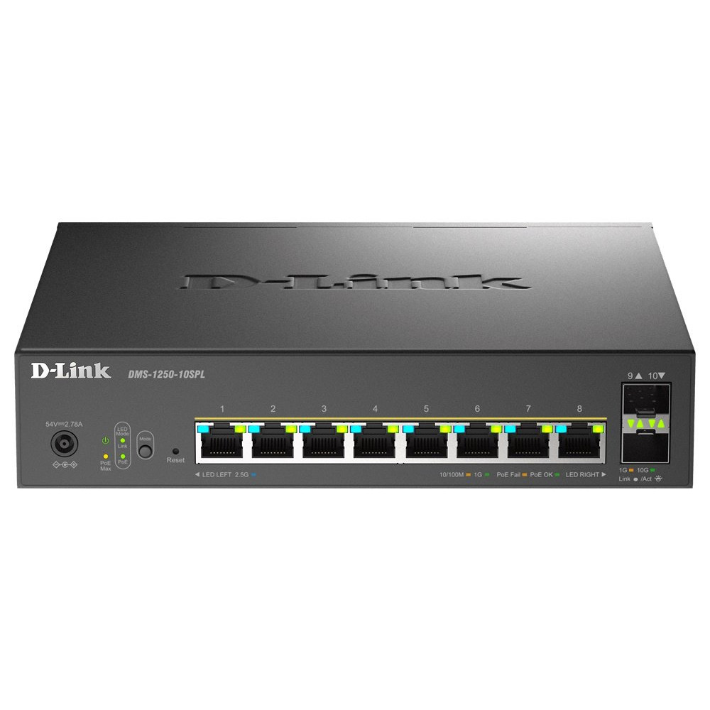 D-LINK SWITCH 10-PORT MULTI-GIGABIT SMART MANAGED POE+  INCLUDING 8 MULTI-GIGABIT 2.5G POE AND 2 10G