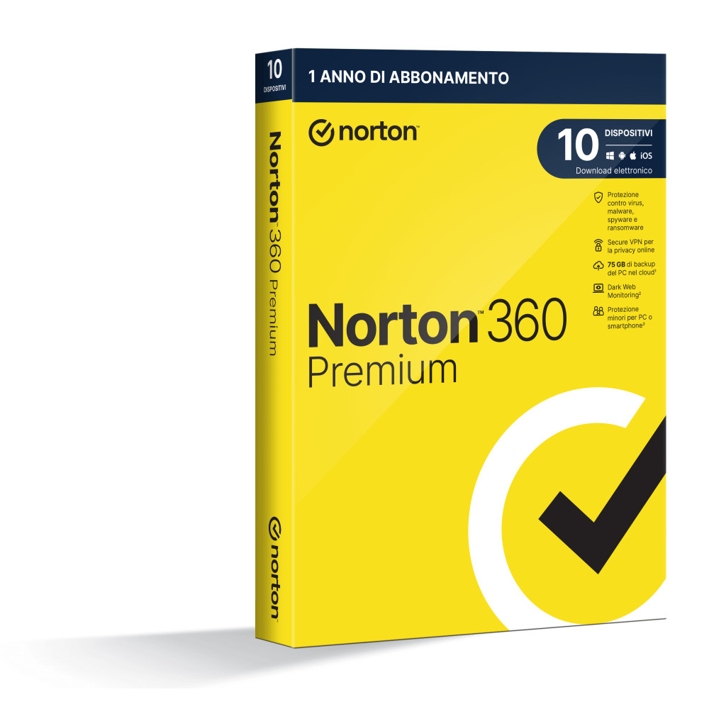 NORTON 360 Premium 2023 75GB IT 1 USER 10 DEVICE 12MO GENERIC RSP MM GUM 21429125
