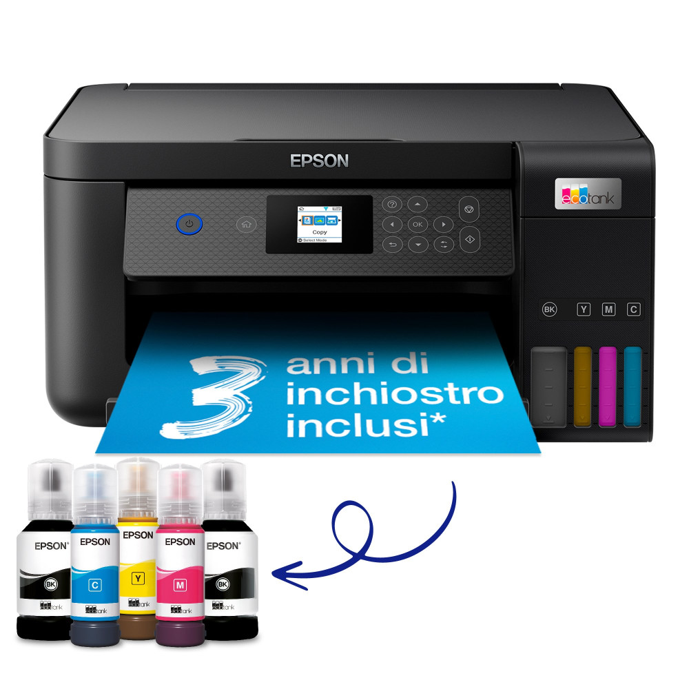 Epson EcoTank ET-2850 stampante multifunzione inkjet 3-in-1 A4, serbatoi ricaricabili alta capacità, 5 flaconi inclusi pari a 14