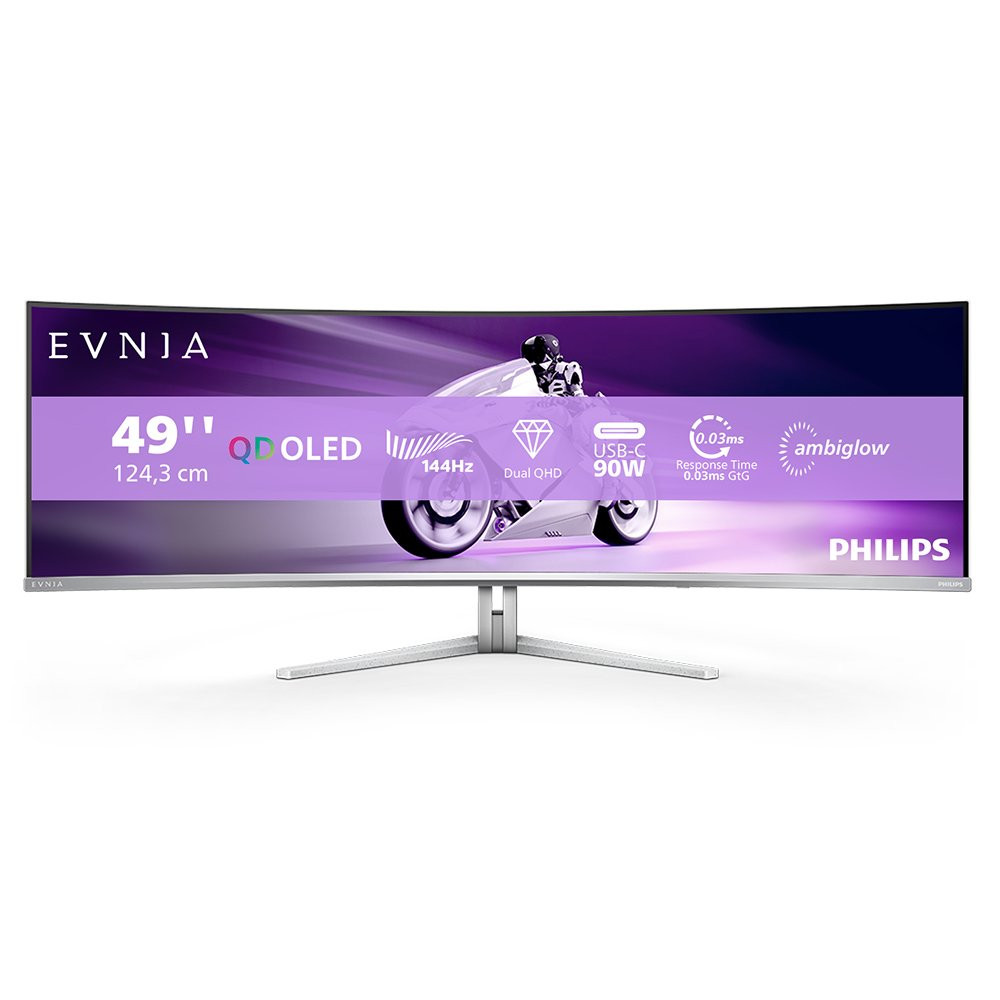 Philips Evnia 8000 49M2C8900L/00 Monitor PC 124,2 cm (48.9") 5120 x 1440 Pixel Dual QHD QD-OLED Bianco