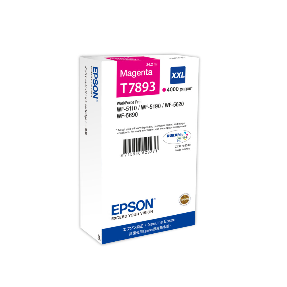 ORIGINAL Epson Cartuccia d'inchiostro magenta C13T789340 T7893 XXL ~4000 Seiten 34,2ml XXL