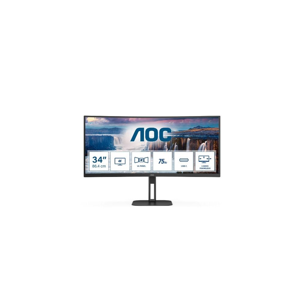 MONITOR AOC LED 34" Wide CURVED CU34V5C/BK VA 3440x1440 4ms 300cd/mq 20.000.000:1 2x5W MM Reg.H HDMI DP USB-C docking