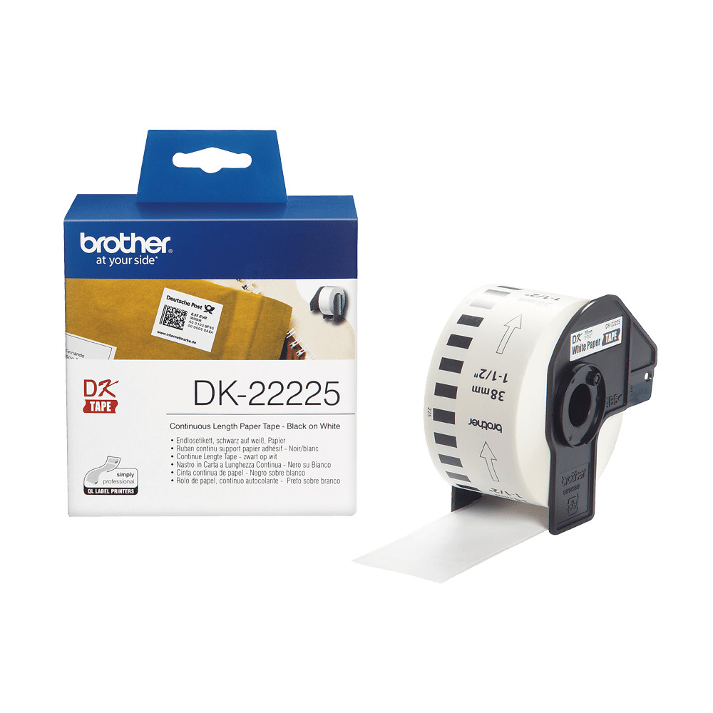 NASTRO BROTHER DK-22225 ADESIVO Nero/Bianco 38mm x 30.48m X QL-570 QL-700 QL-710W QL-800 QL-810W