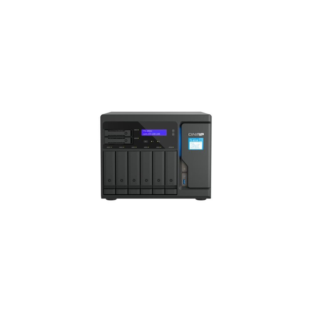 NAS TOWER QNAP TS-855X-8G 8HD 6x3,5 + 2x2,5" NOHD 2xM.2 1x10GBE BaseT 2x2.5GBE 3xUSB3.2 8GB RAM Intel Atom C5125 8C 2.8GHz 250W