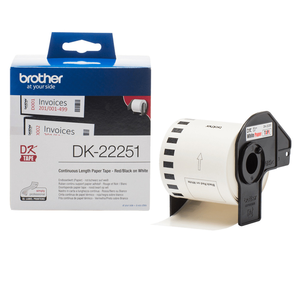 NASTRO BROTHER DK-22251 ADESIVO Nero/Rosso 62mm x 15.26m X QL-570 QL-700 QL-710W QL-800 QL-810W