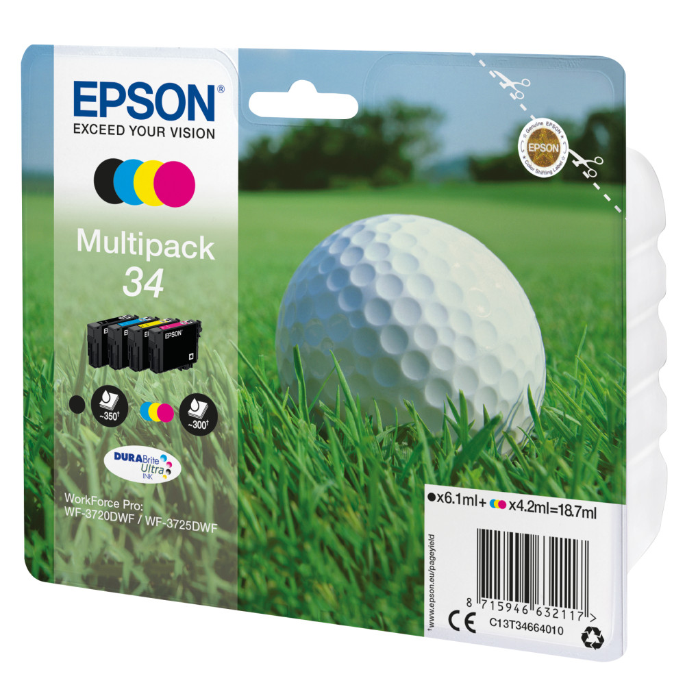 ORIGINAL Epson Multipack nero / ciano / magenta / giallo C13T34664010 34 ~1250 Seiten
