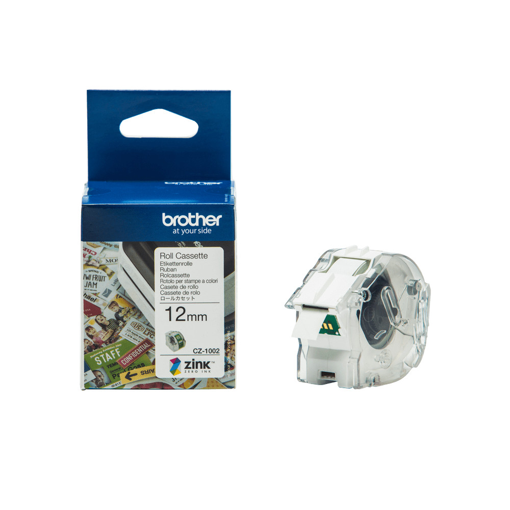 ORIGINAL Brother Etichette Bianco su verde CZ-1002 12 mm Rotolo di etichette colorate 12 mm x 5 m, autoadesive