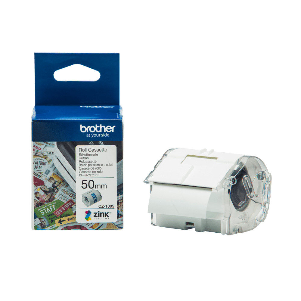ORIGINAL Brother Etichette Bianco / Trasparente CZ-1005 50 mm Rotolo di etichette colorate 50 mm x 5 m, autoadesive