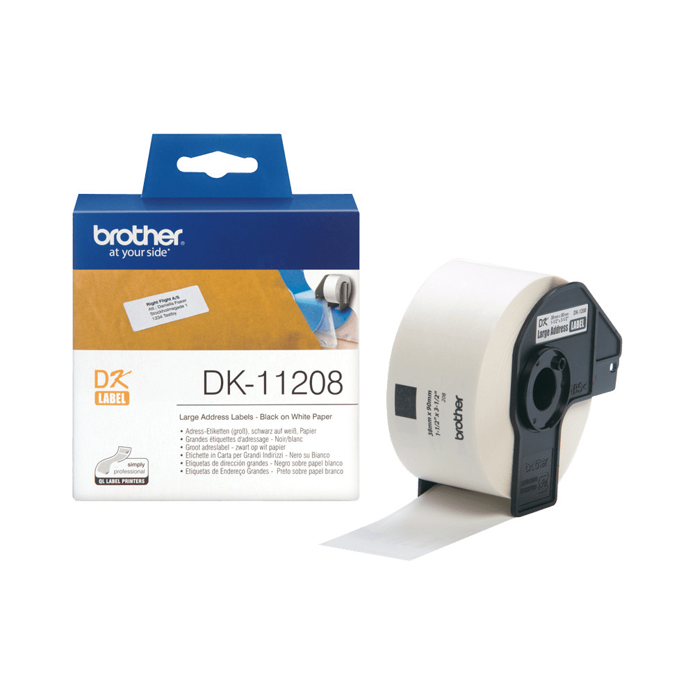 ORIGINAL Brother Etichette Nero su bianco DK-11208 etichette in carta per indirizzi, 38x90 mm bianco 400 et./ruolo