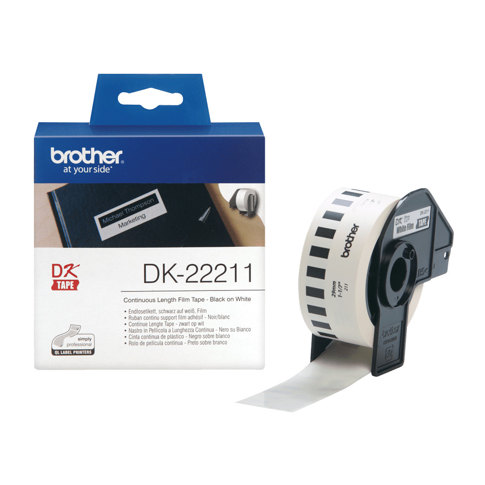 ORIGINAL Brother Etichette Nero su bianco DK-22211 etichetta a lunghezza continua, 29mm x 15,24 m bianco