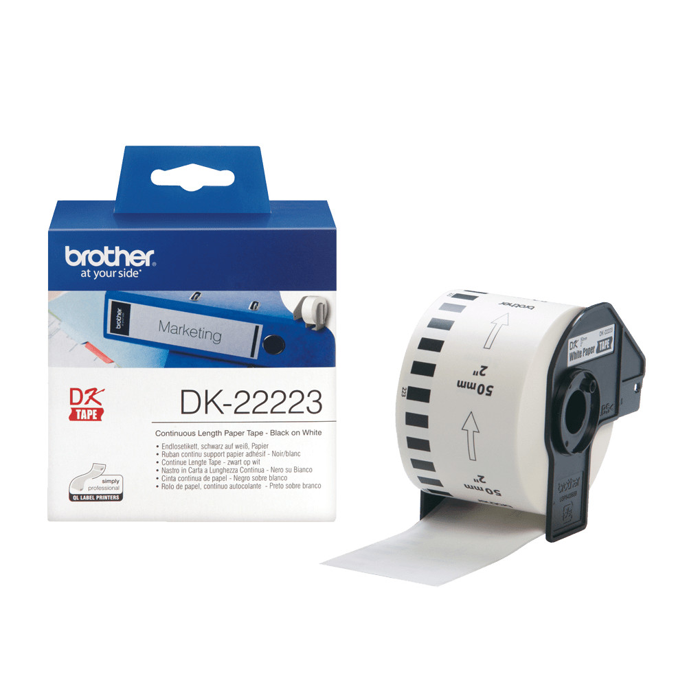 ORIGINAL Brother Etichette Nero su bianco DK-22223 etichetta a lunghezza continua, 50mm x 30, 48m bianca