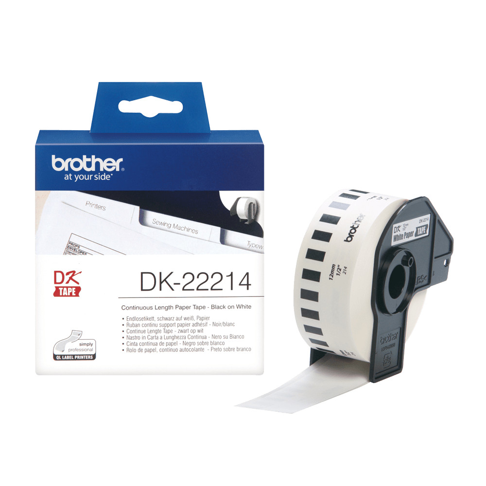 ORIGINAL Brother Etichette Nero su bianco DK-22214 etichetta a lunghezza continua, 12 mm bianco 30,48 m