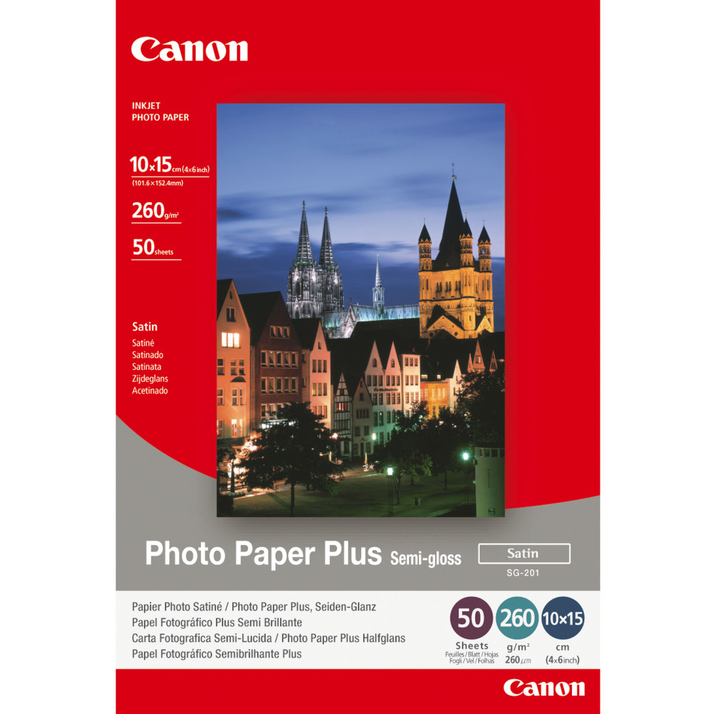 ORIGINAL Canon Carta Bianco 1686B015 SG-201 carta fotografica, 10 x 15 cm, 260 gr/mÂ², 50 pagine, semigloss