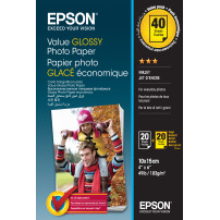 ORIGINAL Epson Carta Bianco C13S400044 Value Glossy Photo Papier Value Glossy carta fotografica, 10 x 15 cm, 183g/mÂ², 2 x 20 fo