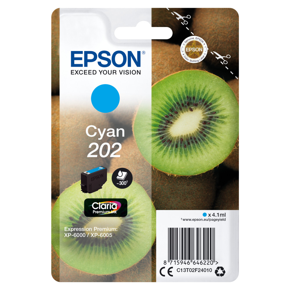 ORIGINAL Epson Cartuccia d'inchiostro ciano C13T02F24010 202 ~300 Seiten 4,1ml