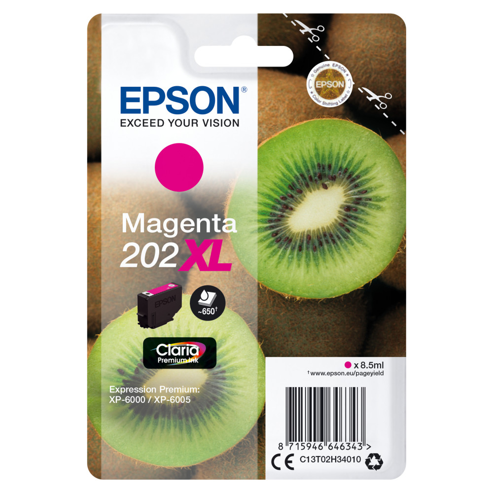ORIGINAL Epson Cartuccia d'inchiostro magenta C13T02H34010 202XL ~650 Seiten 8,5ml