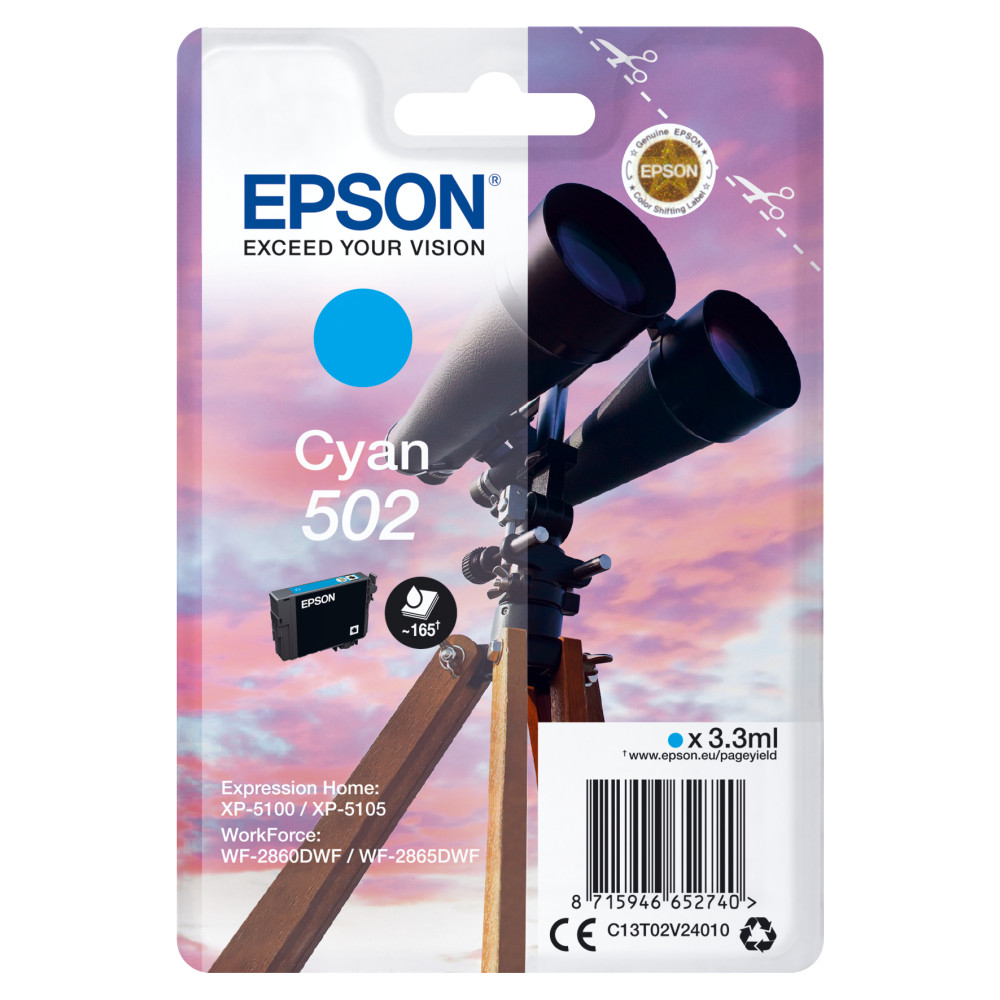 ORIGINAL Epson Cartuccia d'inchiostro ciano C13T02V24010 502 ~165 Seiten 3,3ml