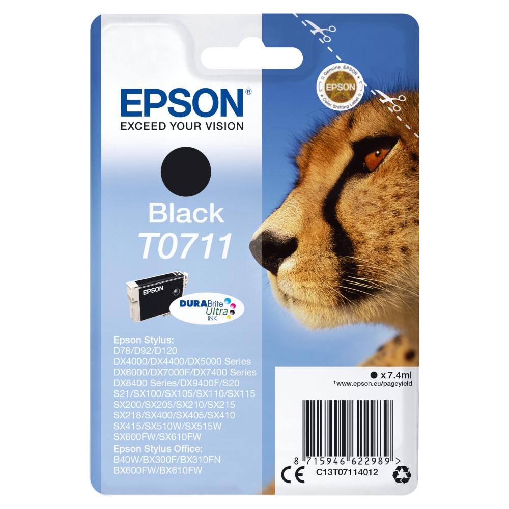 ORIGINAL Epson Cartuccia d'inchiostro nero C13T07114012 T0711 ~245 Seiten 7,4ml