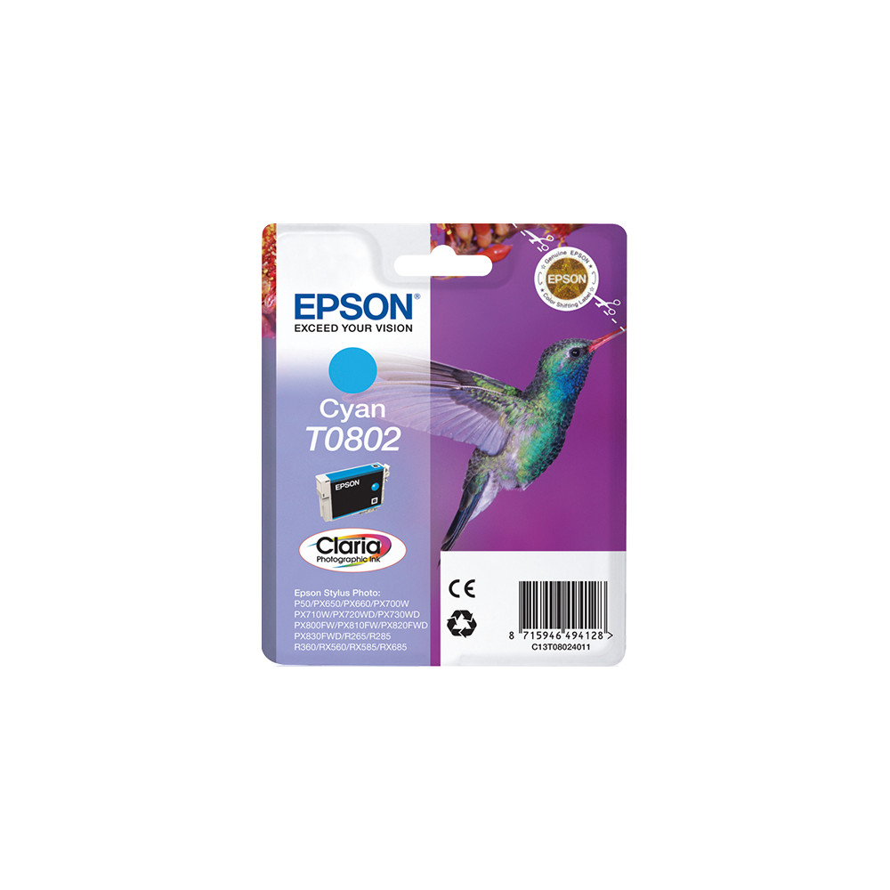 ORIGINAL Epson Cartuccia d'inchiostro ciano C13T08024011 T0802 ~935 Seiten 7,4ml